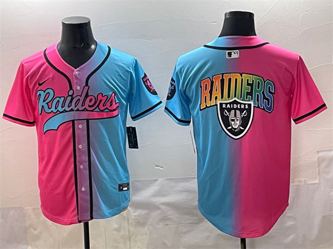 Men's Las Vegas Raiders Team Big Logo Pink/Blue Limited Stitched Baseball Jersey